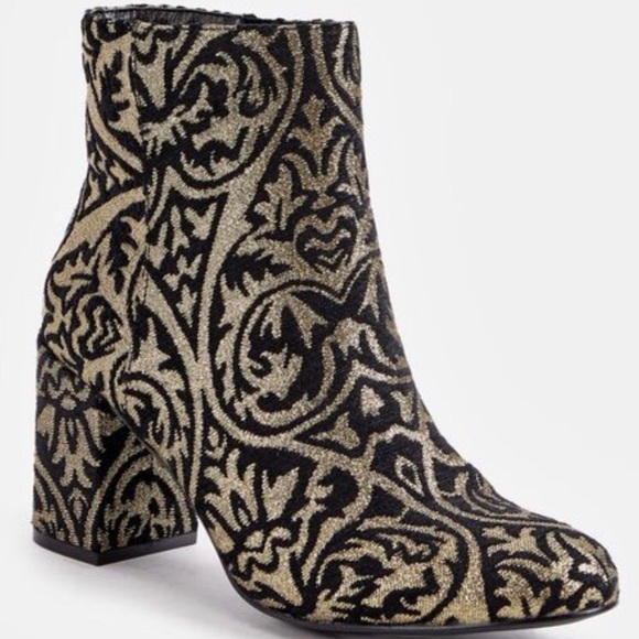 JustFab Black & Gold Faux Suede Ankle boots. Worn once. - Picture 5 of 6